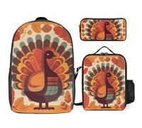 NWTRJ Ensemble sac à dos 3 pièces Turquie devant les feuilles avec sac à déjeuner et trousse à crayons, sacs de voyage légers et décontractés pour homme et femme