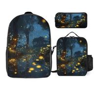 NWTRJ Fireflies Ensemble sac à dos 3 pièces avec sac à déjeuner et trousse à crayons, sacs de voyage pour ordinateur portable léger et décontracté pour homme et femme