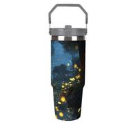 NWTRJ Fireflies Gobelet de 887 ml avec poignée sur le dessus en acier inoxydable isotherme avec couvercle et paille - Bouteille d'eau étanche pour homme et femme