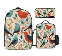 NWTRJ Flock Of Birds Ensemble sac à dos 3 pièces avec sac à déjeuner et trousse à crayons, sacs de voyage pour ordinateur portable, sac à dos léger et décontracté pour homme et femme