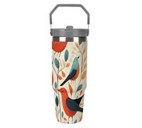 NWTRJ Flock Of Birds - Gobelet de 887 ml avec poignée sur le dessus - Tasse à café isotherme en acier inoxydable avec couvercle et paille - Bouteille d'eau étanche pour homme et femme