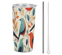 NWTRJ Flock Of Birds Gobelet isotherme de 591 ml en acier inoxydable avec couvercle et paille pour café, thé et boissons