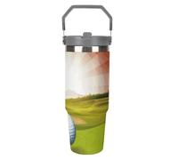 NWTRJ Gobelet de sport de golf de 887 ml avec poignée sur le dessus en acier inoxydable isotherme avec couvercle et paille - Bouteille d'eau étanche pour homme et femme