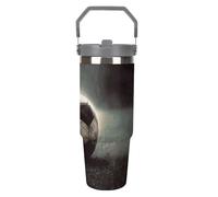 NWTRJ Gobelet de sport Soccer de 887 ml avec poignée sur le dessus en acier inoxydable isotherme avec couvercle et paille - Bouteille d'eau étanche pour homme et femme