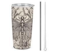 NWTRJ Gobelet isotherme de 591 ml en acier inoxydable avec couvercle et paille dessiné à la main pour café, thé, boissons