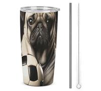 NWTRJ Gobelet isotherme de 591 ml en acier inoxydable avec couvercle et paille - Motif carlin et ballon de football - Pour café, thé et boissons