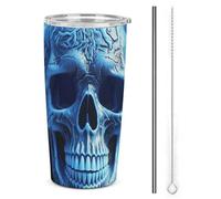 NWTRJ Gobelet isotherme de 591 ml en acier inoxydable avec couvercle et paille - Motif tête de mort bleue - Pour café, thé, boissons