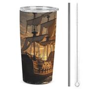 NWTRJ Gobelet isotherme de 591 ml en acier inoxydable avec couvercle et paille pour café, thé, boissons