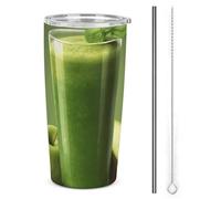 NWTRJ Gobelet isotherme en acier inoxydable avec couvercle et paille pour jus de fruits vert, 591 ml, tasse à café de voyage pour café, thé et boissons