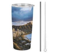 NWTRJ Hawaï Skyline Diamond Head Volcano Gobelet isotherme de 591 ml en acier inoxydable avec couvercle et paille pour café, thé, boissons