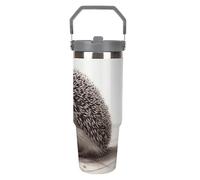 NWTRJ Hedgehog - Gobelet de 887 ml avec poignée sur le dessus - Tasse à café isotherme en acier inoxydable avec couvercle et paille - Bouteille d'eau étanche pour homme et femme