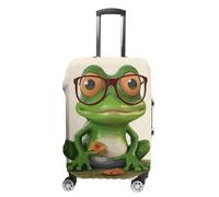 NWTRJ Housse de bagage de voyage en forme de grenouille portant des lunettes, élastique, lavable, anti-poussière, anti-rayures, convient aux bagages de 48,3 à 81,3 cm, taille M