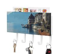 NWTRJ Lac Léman Suisse Porte-clés mural avec 5 crochets pour clés décoratifs pour entrée, porte d'entrée, couloir, bureau