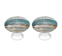 NWTRJ Lot de 2 boutons d'armoire de cuisine de style moderne - Boutons de tiroir ronds en bois de plage vintage bleu vieilli pour la maison, le bureau, la cuisine