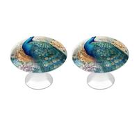 NWTRJ Lot de 2 boutons d'armoire de cuisine de style moderne pour tiroir de commode, beau paon et floral rond pour la maison, le bureau, la cuisine