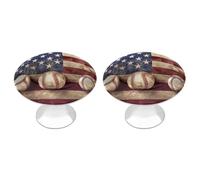 NWTRJ Lot de 2 boutons d'armoire de cuisine de style moderne pour tiroir de commode, motif drapeau américain et baseball pour la maison, le bureau, la cuisine