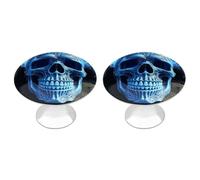NWTRJ Lot de 2 boutons d'armoire de cuisine ronds de style moderne avec impression 3D tête de mort bleue pour la maison, le bureau, la cuisine
