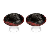 NWTRJ Lot de 2 boutons d'armoire de cuisine ronds de style moderne avec motif cheval noir sur fond de roses rouges pour la maison, le bureau, la cuisine