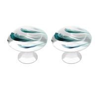 NWTRJ Lot de 2 boutons d'armoire de cuisine ronds de style moderne avec plumes bleues pour la maison, le bureau, la cuisine