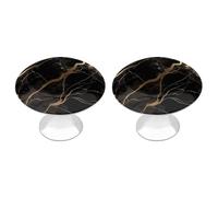 NWTRJ Lot de 2 boutons d'armoire de cuisine ronds de style moderne en marbre noir et doré pour la maison, le bureau, la cuisine