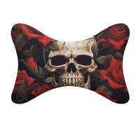 NWTRJ Lot de 2 coussins de nuque de voiture en forme de tête de mort rose rouge ultra confortable et doux pour siège de voiture, coussin appuie-tête universel, respirant et amovible pour la conduite,