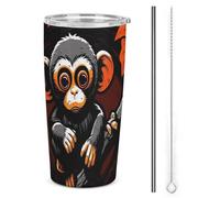 NWTRJ Monkey on Red Branch Gobelet isotherme de 591 ml en acier inoxydable avec couvercle et paille pour café, thé, boissons