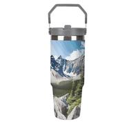 NWTRJ Mountains Gobelet de 887 ml avec poignée sur le dessus en acier inoxydable isotherme avec couvercle et paille - Bouteille d'eau étanche pour homme et femme