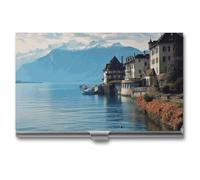 NWTRJ Porte-cartes de visite fin et portable en métal Motif lac Léman