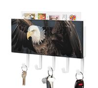 NWTRJ Porte-clés 3D en forme d'aigle à tête blanche pour clés à fixation murale avec 5 crochets - Organisateur de clés décoratif pour entrée, porte d'entrée, couloir, bureau