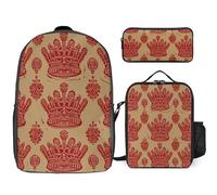 NWTRJ Red Crown Ensemble sac à dos 3 pièces avec sac à déjeuner et trousse à crayons, sacs de voyage légers et décontractés pour homme et femme, taille unique, Style :, Taille unique