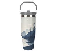 NWTRJ Rivers And Mountains - Gobelet de 887 ml avec poignée sur le dessus - Tasse à café isotherme en acier inoxydable avec couvercle et paille - Bouteille d'eau étanche pour homme et femme