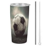 NWTRJ Sport Soccer Gobelet isotherme de 591 ml en acier inoxydable avec couvercle et paille pour café, thé et boissons