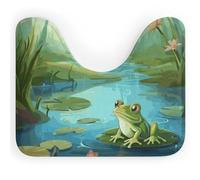 NWTRJ Tapis de toilette en forme de U ultra doux, super absorbant, antidérapant, en microfibre, motif grenouille dans un étang, tapis de sol pour salle de bain et WC