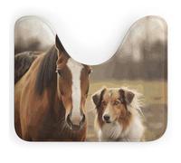 NWTRJ Tapis de toilette en forme de U ultra doux, super absorbant, antidérapant, en microfibre, tapis de toilette motif chien et cheval ensemble pour salle de bain et WC