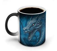 NWTRJ Tasse à café bleue avec motif dragon cool de 325 ml - Tasse à café amusante en céramique sensible à la chaleur - Tasse à café à changement de couleur pour la maison, le bureau, les voyages