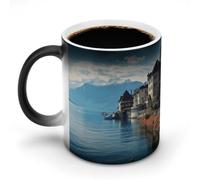 NWTRJ Tasse à café en céramique avec motif lac Léman - 325 ml - Sensible à la chaleur - Changement de couleur - Pour la maison, le bureau, les voyages