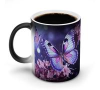 NWTRJ Tasse à café en céramique avec motif papillon violet 325 ml - Sensible à la chaleur - Changement de couleur - Pour la maison, le bureau, les voyages