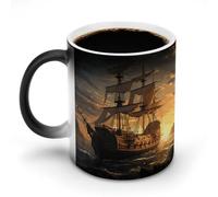 NWTRJ Tasse à café fantaisie en céramique avec motif bateau pirate 325 ml - Sensible à la chaleur - Changement de couleur - Pour la maison, le bureau, les voyages