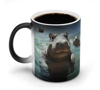NWTRJ Tasse à café mignonne hippopotame 325 ml en céramique sensible à la chaleur Tasse à café à changement de couleur pour la maison, le bureau, les voyages