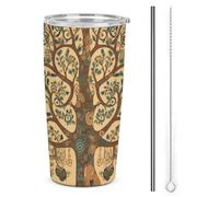 NWTRJ Tree of Life Gobelet isotherme de 591 ml en acier inoxydable avec couvercle et paille pour café, thé, boissons