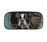 NWTRJ Trousse à crayons Boston Terrier en cuir imperméable de grande capacité pour homme et femme, Style :, Taille unique