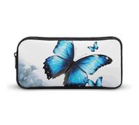 NWTRJ Trousse à crayons de grande capacité avec fermeture éclair pour homme et femme - Motif fleurs bleues et papillons, Style :, 22*12*5cm