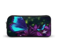 NWTRJ Trousse à crayons de grande capacité avec fermeture éclair pour homme et femme Motif fleurs et papillons Bleu/violet, Style :, 22*12*5cm