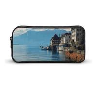 NWTRJ Trousse à crayons grande capacité Motif lac Genève Suisse Pochette à stylos Jolie fermeture éclair Comsmetic Trousse de maquillage Sac de rangement pour homme et femme