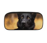 NWTRJ Trousse à crayons noire en cuir imperméable avec motif berger allemand - Grande capacité - Pour homme et femme, Style :, Taille unique