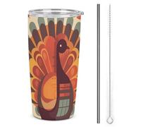 NWTRJ Turkey in Front of Leaves Gobelet isotherme de 591 ml en acier inoxydable avec couvercle et paille pour café, thé, boissons