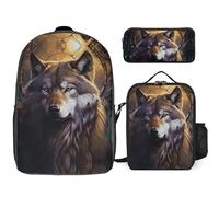 NWTRJ Wolves And Dream Catchers Ensemble sac à dos 3 pièces avec sac à déjeuner et trousse à crayons, sacs de voyage légers et décontractés pour homme et femme, taille unique, Style :, Taille unique