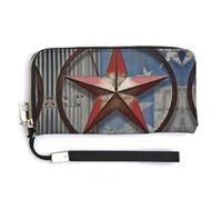 NWTRK American Wastern Texas Star Portefeuille en cuir avec fermeture éclair sur le pourtour pour femme avec porte-cartes de crédit
