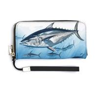 NWTRK Bluefin Tuna Thunnus Portefeuille en cuir avec fermeture éclair sur le pourtour pour femme avec porte-cartes de crédit 20 x 10,5 cm, Style :, 20.0*10.5cm