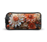 NWTRK Grande trousse à crayons avec fleurs oranges - Trousse à crayons esthétique portable pour homme et femme - Trousse de maquillage multifonction pour voyage, bureau, 22 x 12 x 5 cm, style, Style